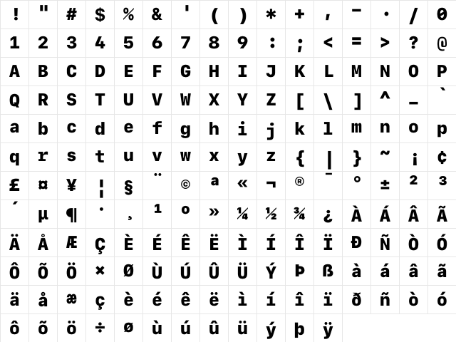 SF Mono Heavy Character Map