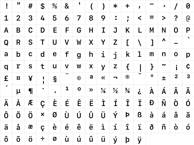 SF Mono Semibold Character Map