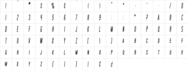 SF Movie Poster Condensed Italic Character Map