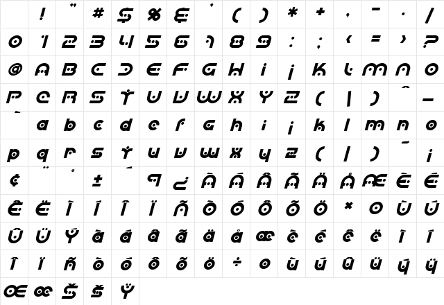 SF Planetary Orbiter Bold Italic Character Map SF Planetary Orbiter Bold Italic Character Map