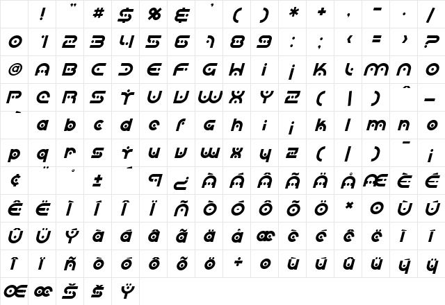 SF Planetary Orbiter Italic Character Map SF Planetary Orbiter Italic Character Map