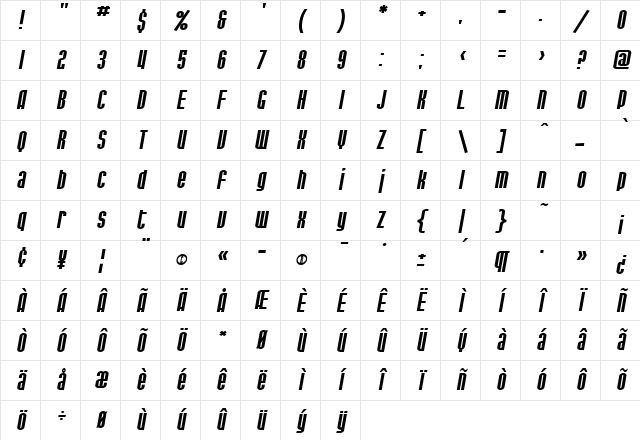 SF Port McKenzie Extended Italic Character Map