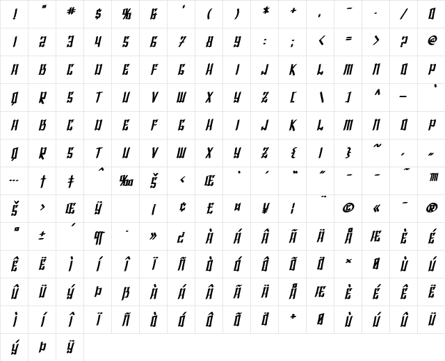 SF Shai Fontai Bold Oblique Character Map