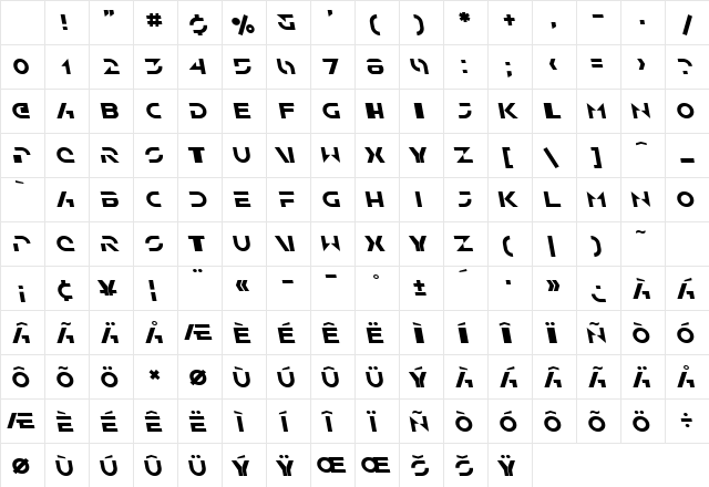 SF Solar Sailer Italic Character Map SF Solar Sailer Italic Character Map
