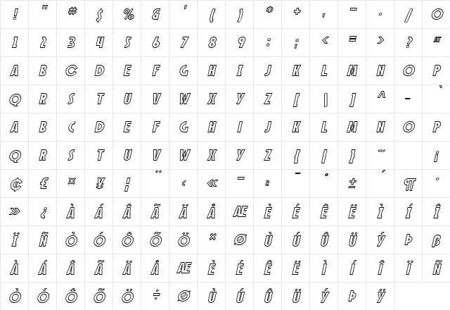 SF Speakeasy Outline Oblique Character Map