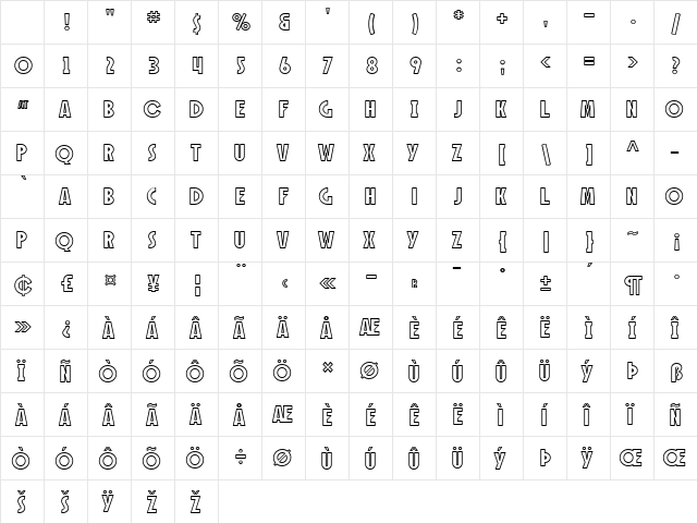 SF Speakeasy Outline Regular Character Map SF Speakeasy Outline Regular Character Map
