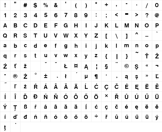 NimbusSanDEE Bold Character Map