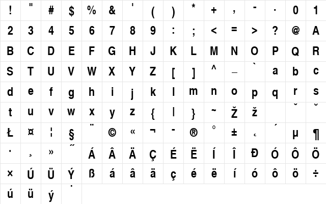 NimbusSanLEECon Bold Character Map