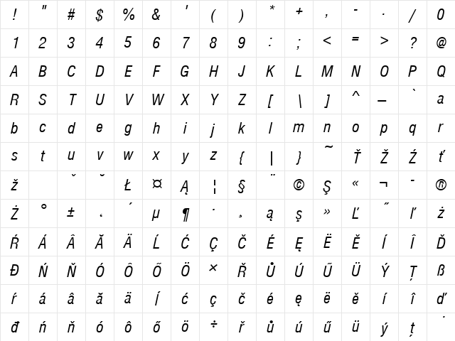 NimbusSanDEECon Italic Character Map