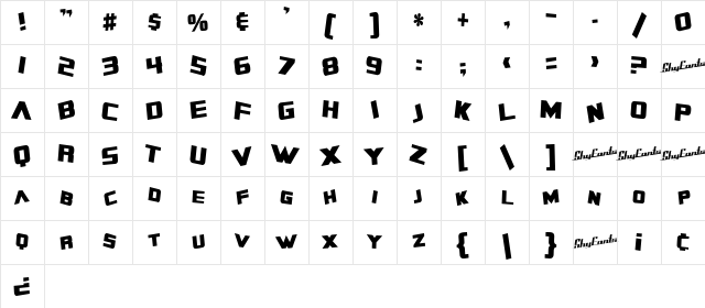 SF Zero Gravity Condensed Bold Character Map