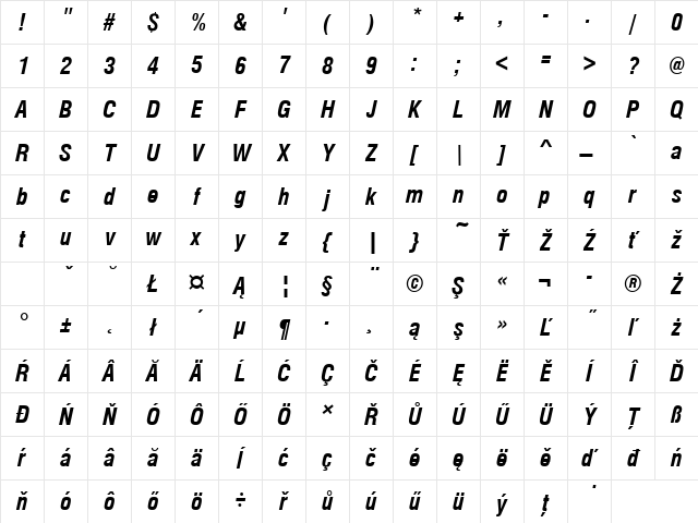 NimbusSanDEECon Bold Italic Character Map