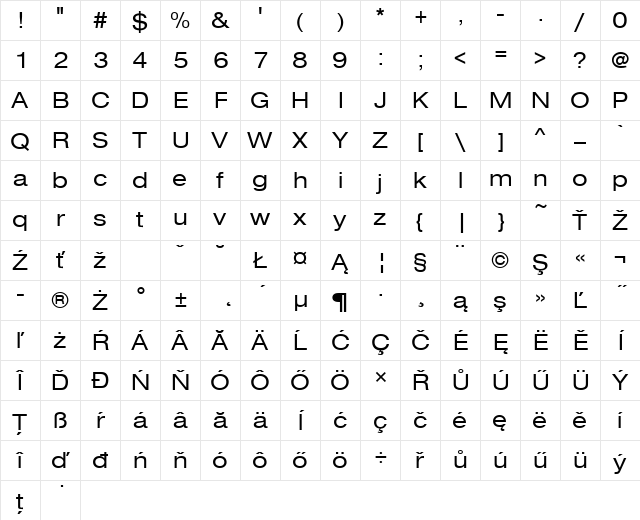 NimbusSanDEEExt Regular Character Map