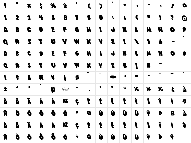 Shablagoo Leftalic Italic Character Map