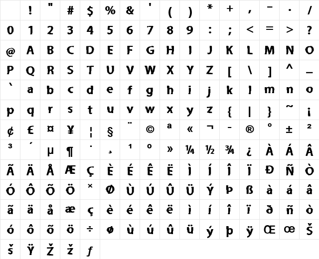 Shaddock Bold Character Map Shaddock Bold Character Map