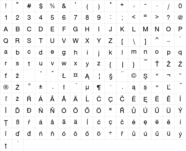 NimbusSanNo5TEE Regular Character Map