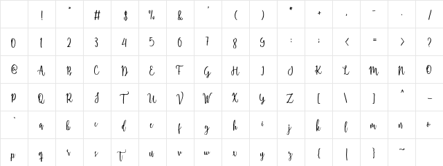 Shellahera Script Demo Regular Character Map