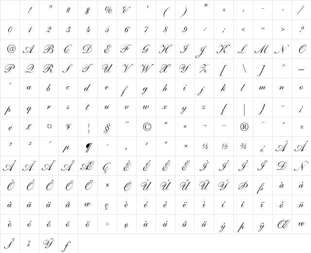ShelleyAndanteScript RomanItalic Character Map ShelleyAndanteScript RomanItalic Character Map