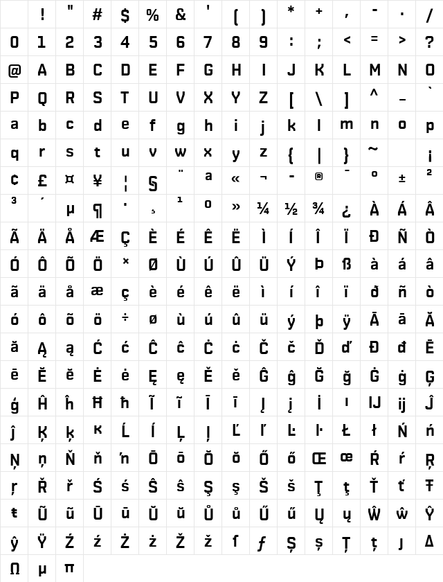 Shentox 11 Regular Character Map Shentox 11 Regular Character Map