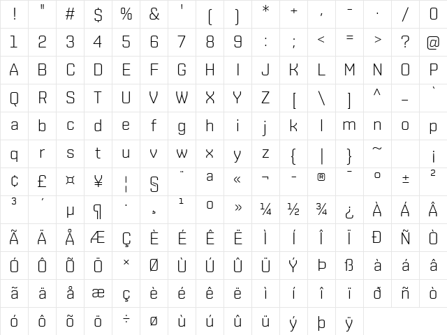 Shentox Bold Character Map