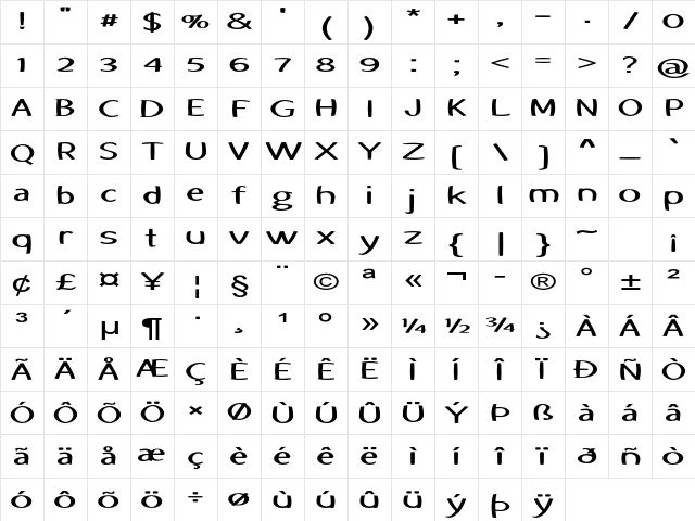 Shepherd Extra-expanded Bold Character Map