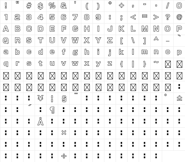A-OTF Shin Go Min Line Character Map