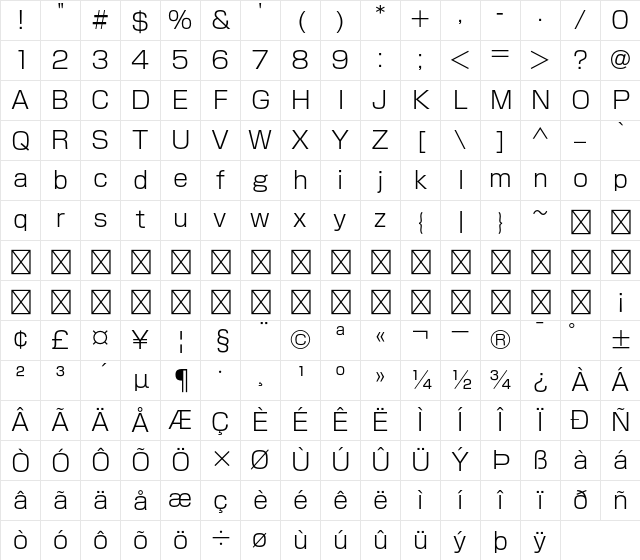 A-OTF Shin Go Pr5 L Character Map