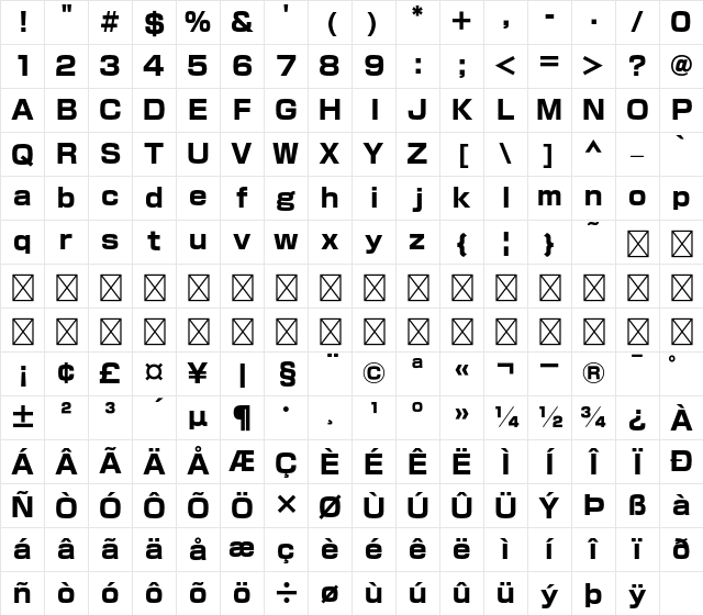 A-OTF Shin Go Pro H Character Map