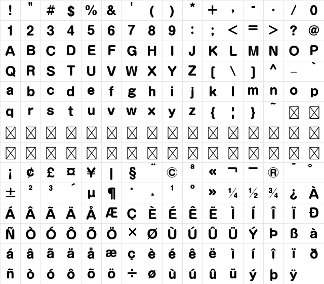 A-OTF Shin Maru Go Pro B Character Map