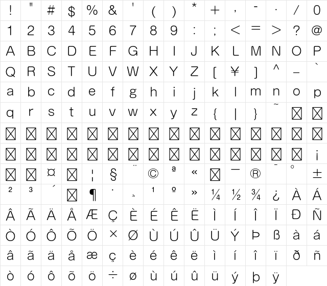 U-OTF Shin Maru Go Upr L Character Map