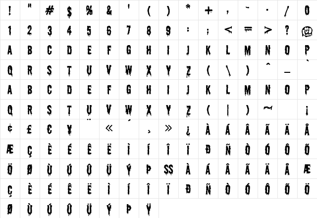 Shlop Regular Character Map
