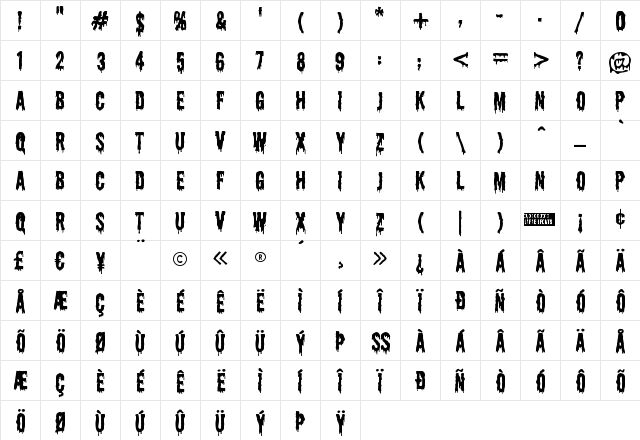 Shlop Regular Character Map