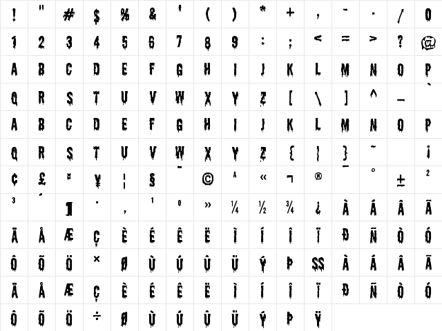Shlop Regular Character Map