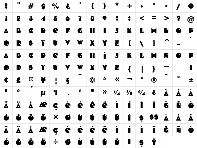 Shotgun BT Regular Character Map