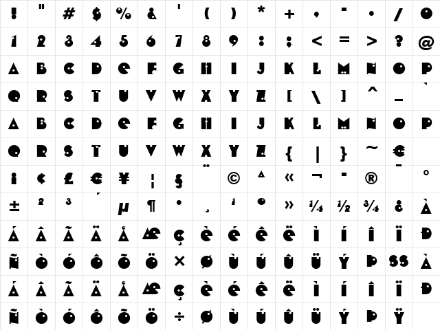Shotgun BT Regular Character Map