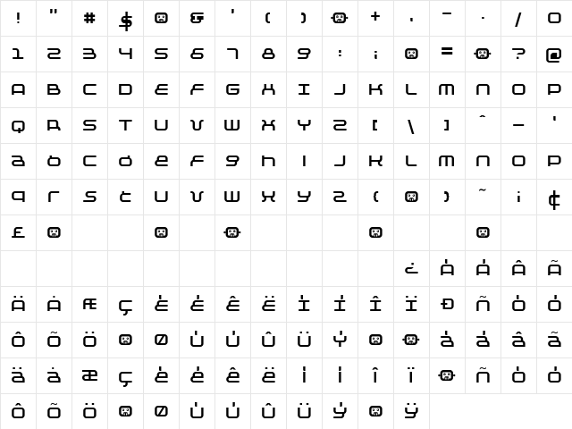Negative 12 Regular Character Map