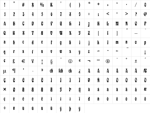 Siegfried Regular Character Map Siegfried Regular Character Map