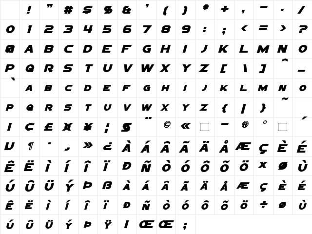 Sigma Five Sans Bold Italic Character Map Sigma Five Sans Bold Italic Character Map