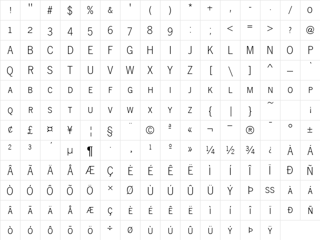 NewsGothicSmcL Regular Character Map