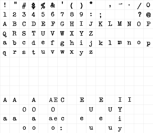 Silk RemingtonSBold Regular Character Map