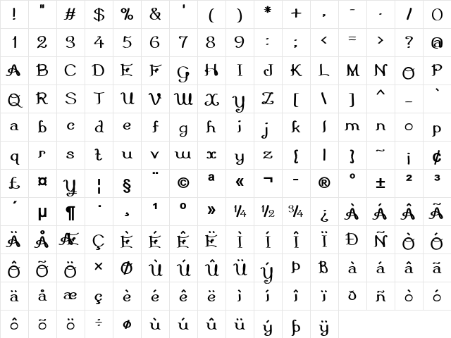 Silvervale Bold Character Map