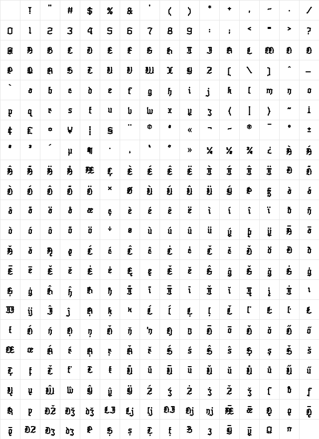 Skelett Bold Character Map Skelett Bold Character Map
