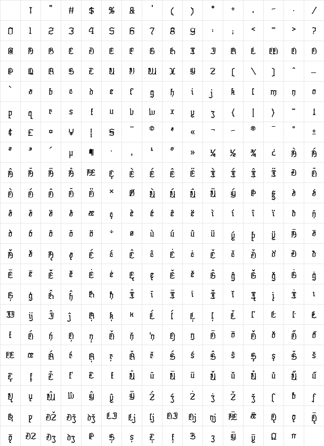 Skelett Regular Character Map