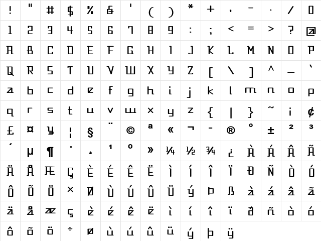 Skellar Bold Character Map