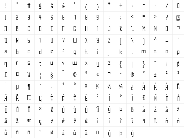 Skellar Condensed Regular Character Map