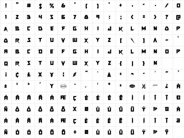 Skirmisher Condensed Condensed Character Map