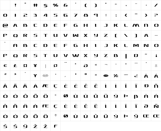 Sky Marshal Regular Character Map Sky Marshal Regular Character Map