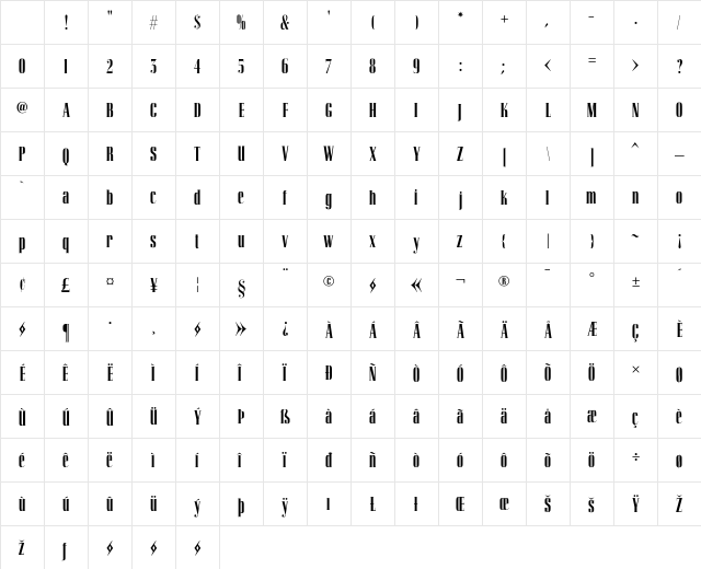 Skyline BoldCondensed Character Map Skyline BoldCondensed Character Map