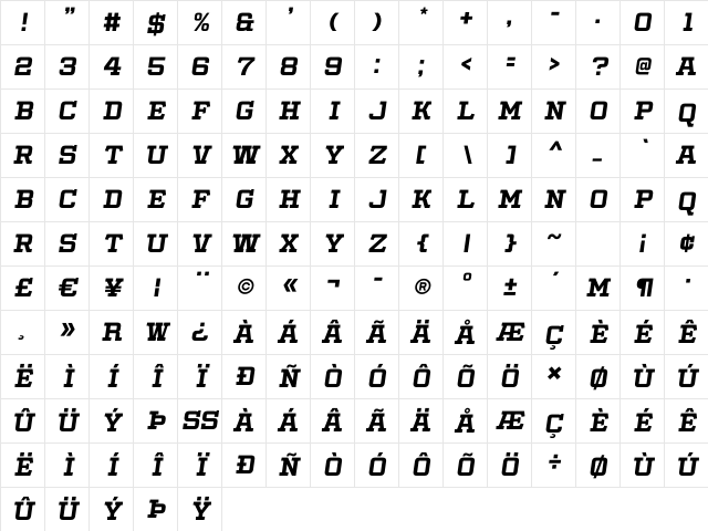 Slabby Prices Italic Character Map