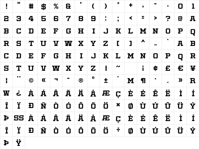 Slabby Prices Regular Character Map