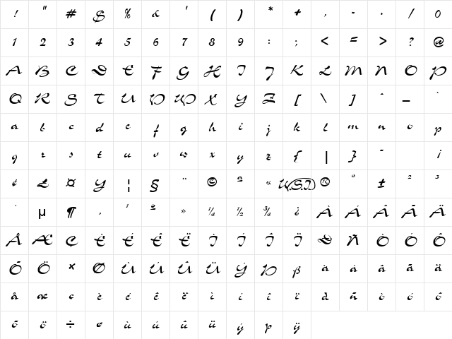 Slalom Regular Character Map